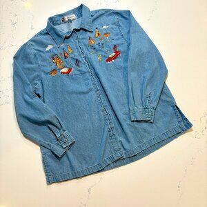 VINTAGE Embroidered Denim Button-Up Shirt